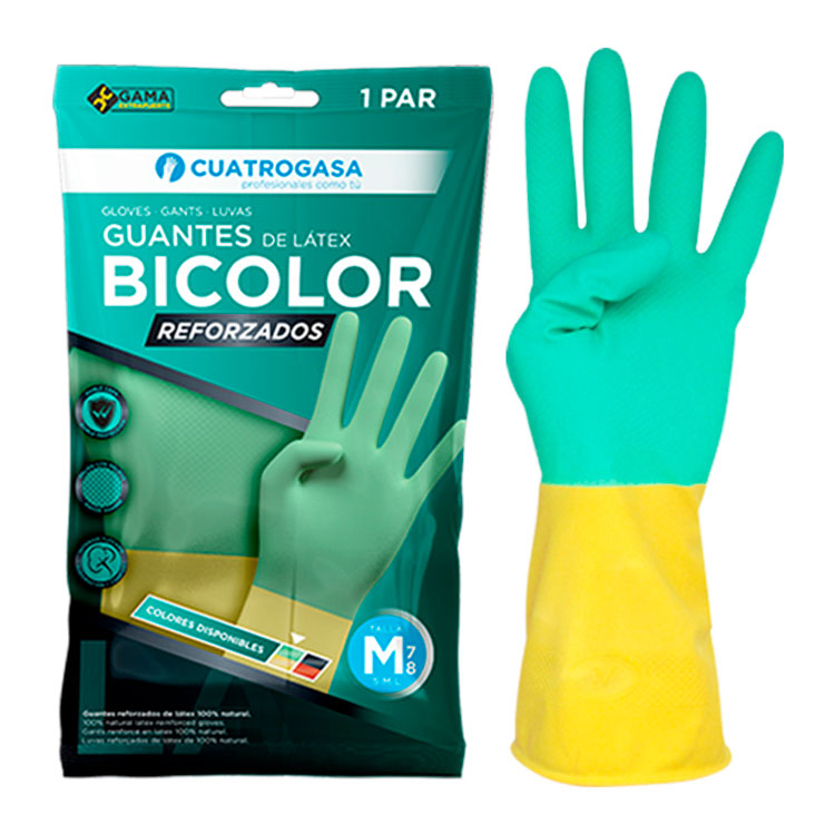 Guante reforzado bicolor verde-amarillo latex largo 1 par – Tienequip